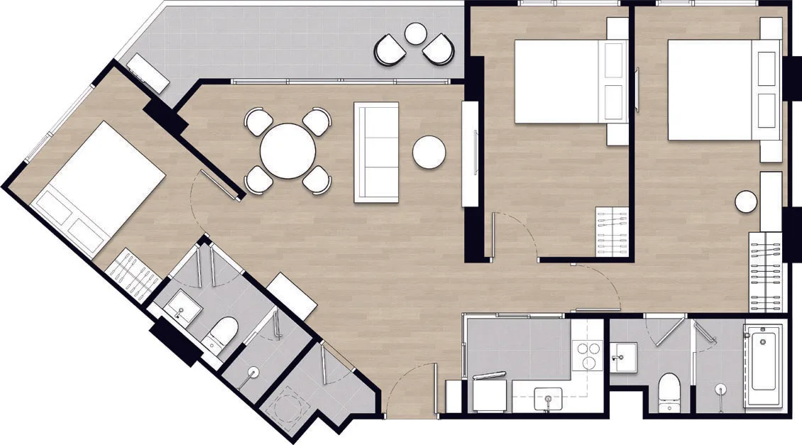 3-bedroom condo, 85 sqm