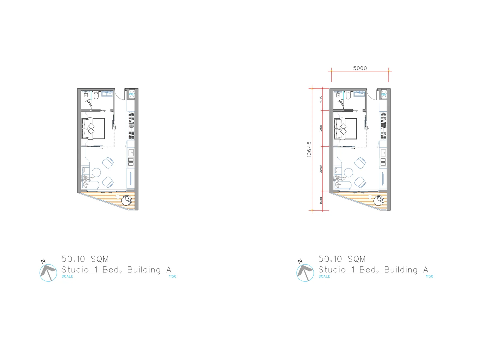 1-bedroom condo, 50 sqm