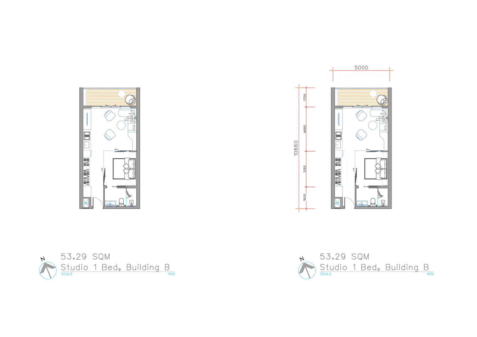 1-bedroom condo, 50 sqm