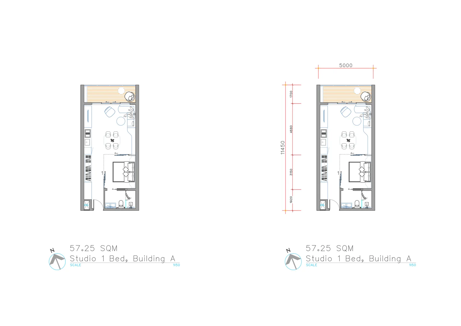 1-bedroom condo, 50 sqm