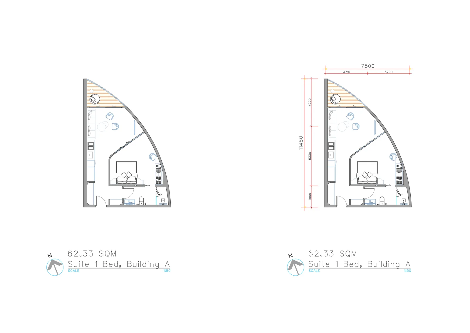 1-bedroom condo, 50 sqm