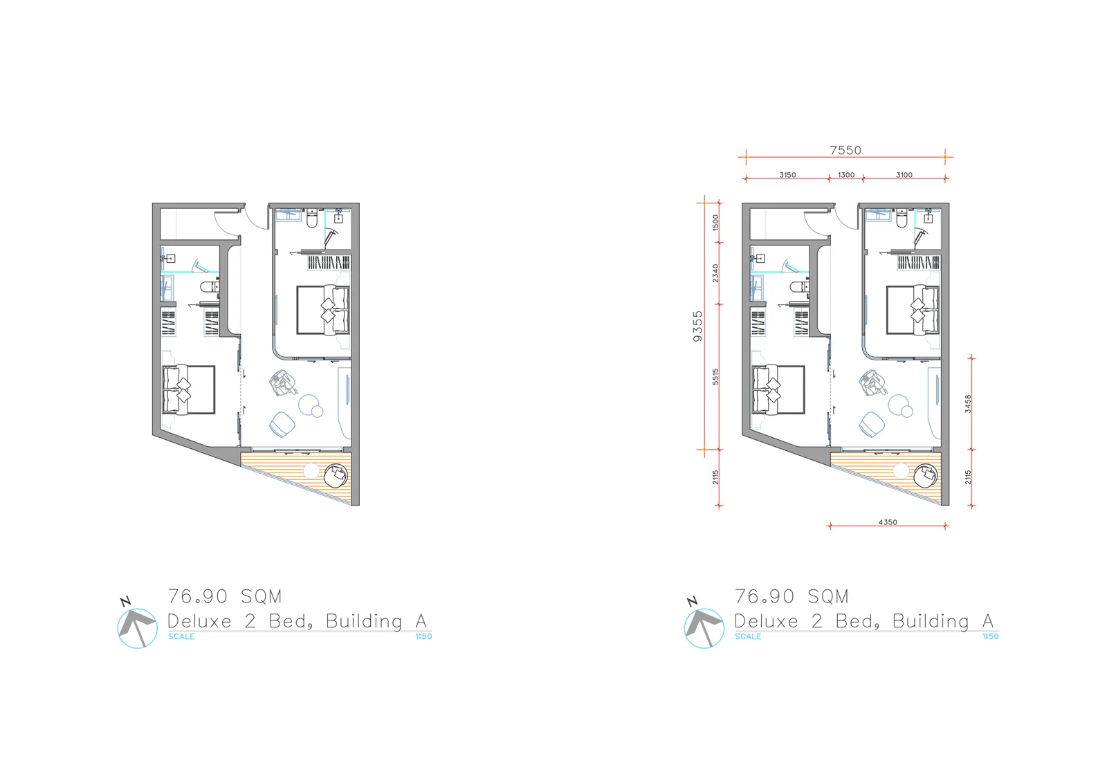 2-bedroom condo, 73 sqm