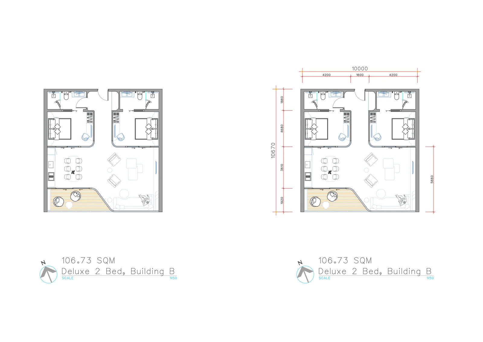 2-bedroom condo, 73 sqm