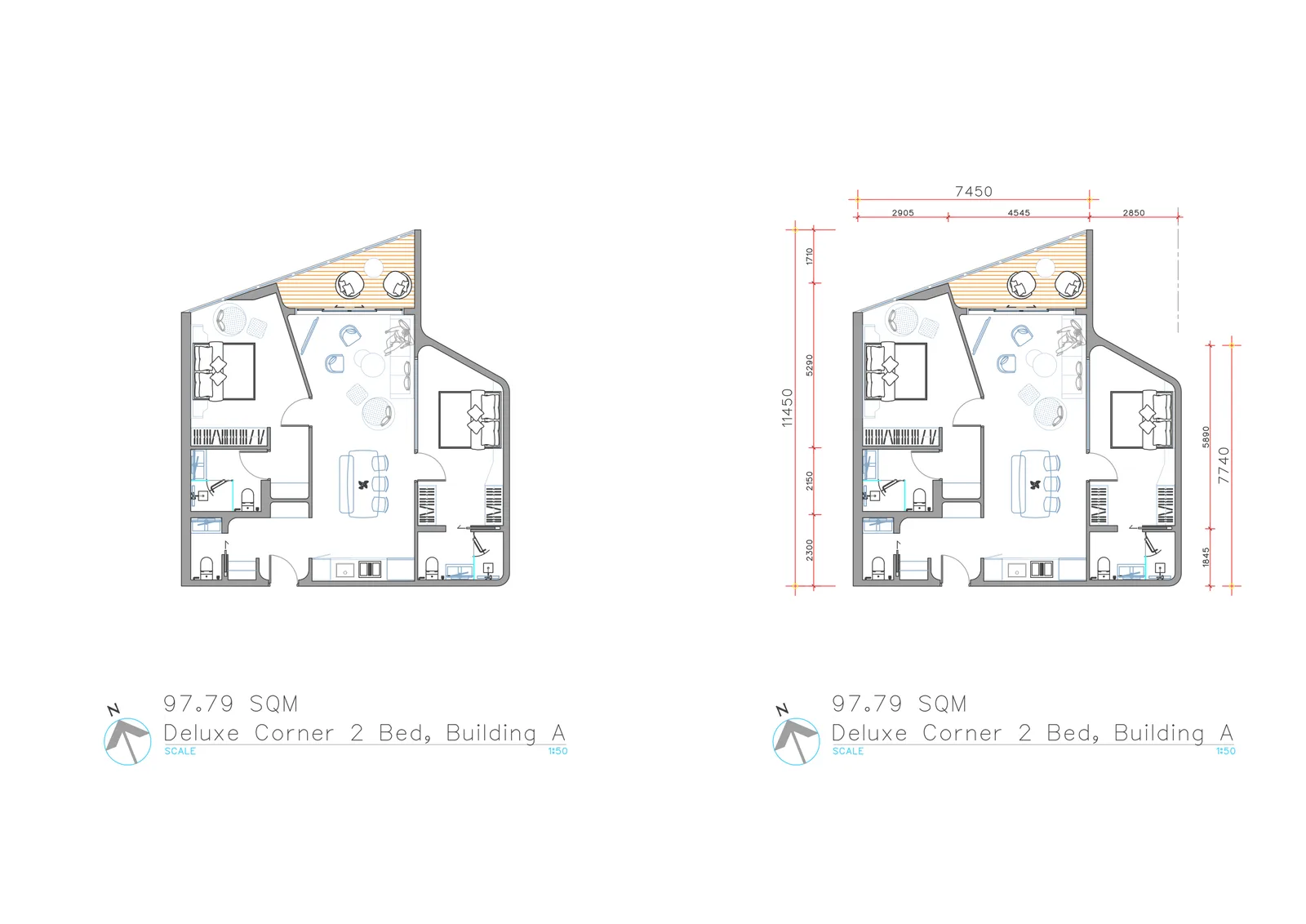 2-bedroom condo, 73 sqm