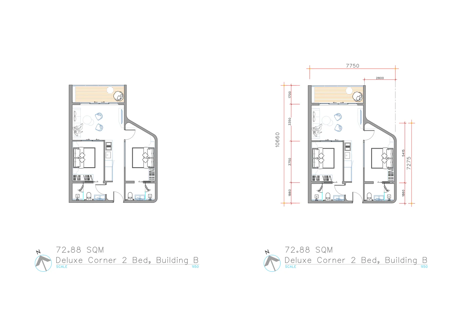2-bedroom condo, 73 sqm