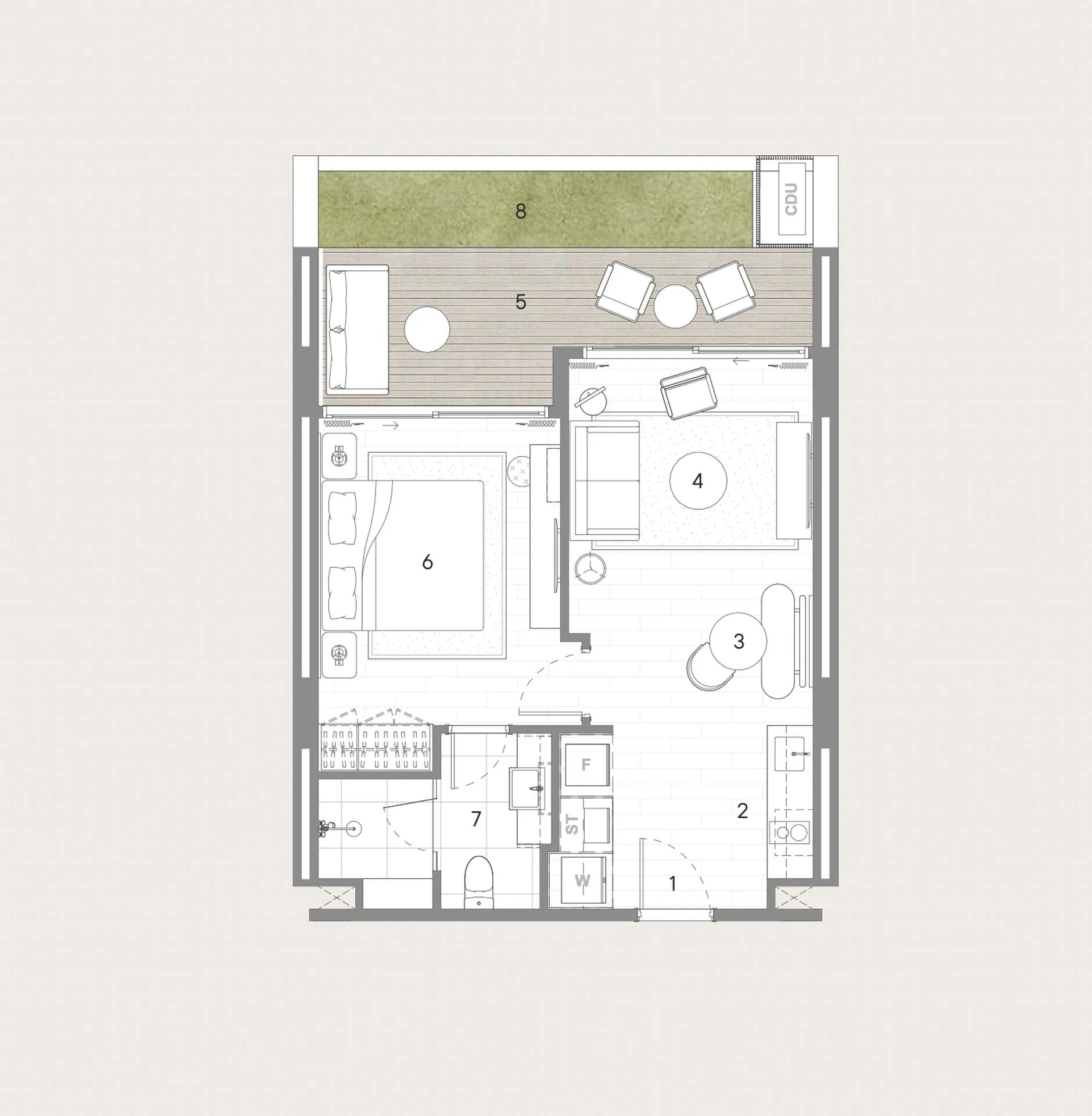 1-bedroom condo, 52 sqm
