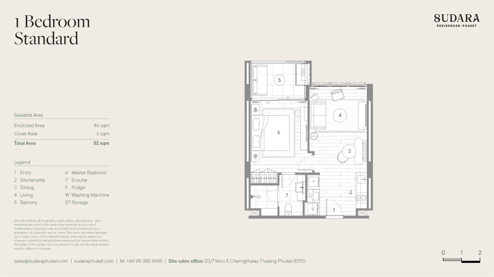 1-bedroom condo, 52 sqm