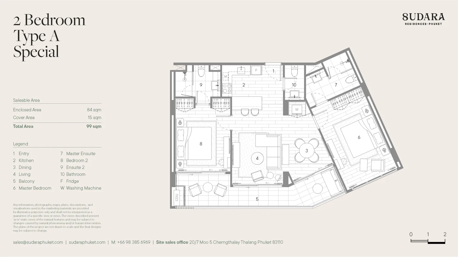 2-bedroom condo, 80 sqm