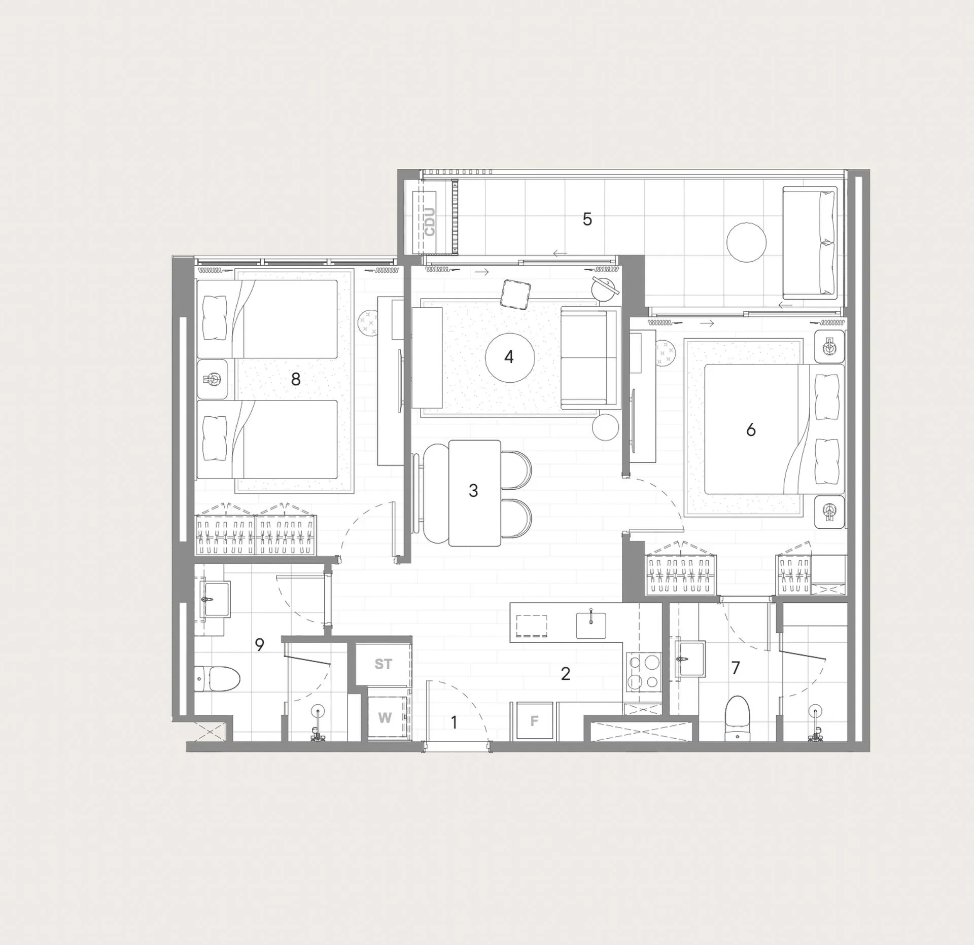 2-bedroom condo, 80 sqm