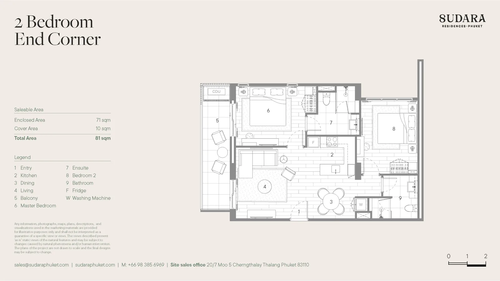 2-bedroom condo, 80 sqm