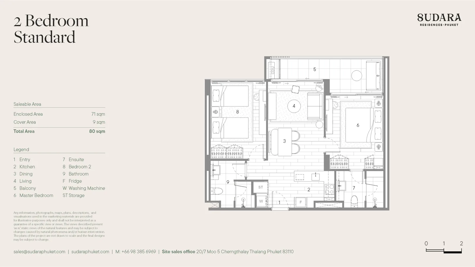 2-bedroom condo, 80 sqm