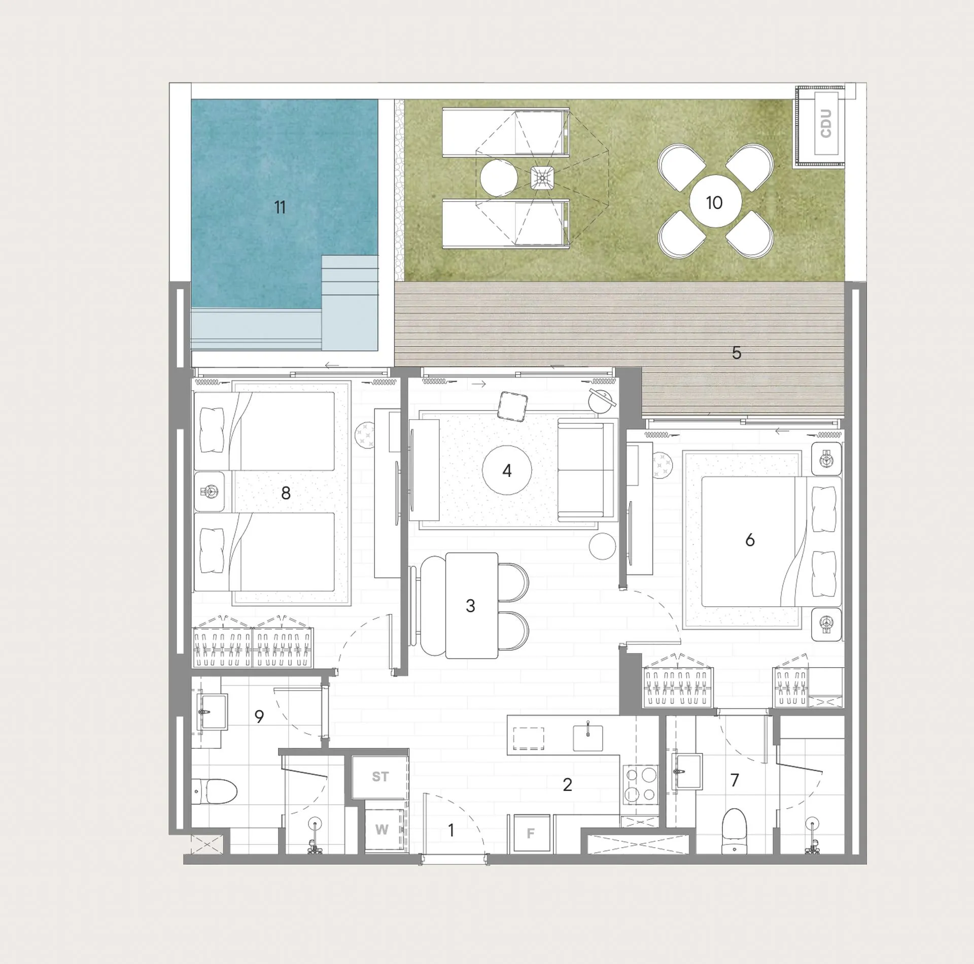 3-bedroom condo, 110 sqm