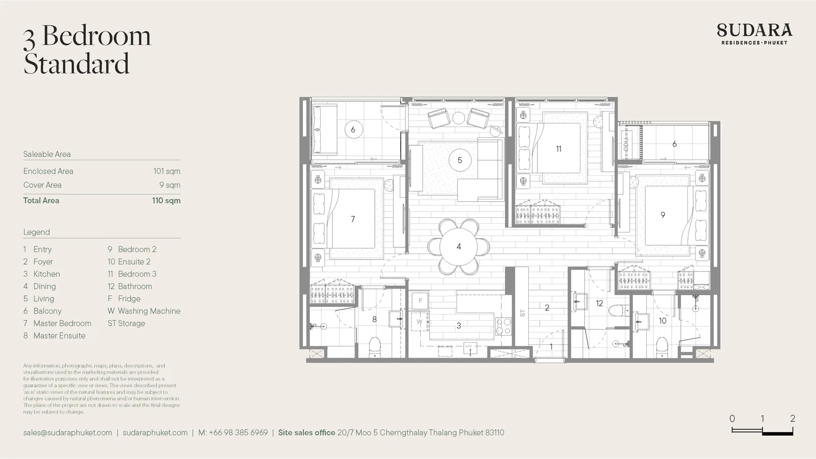 3-bedroom condo, 110 sqm