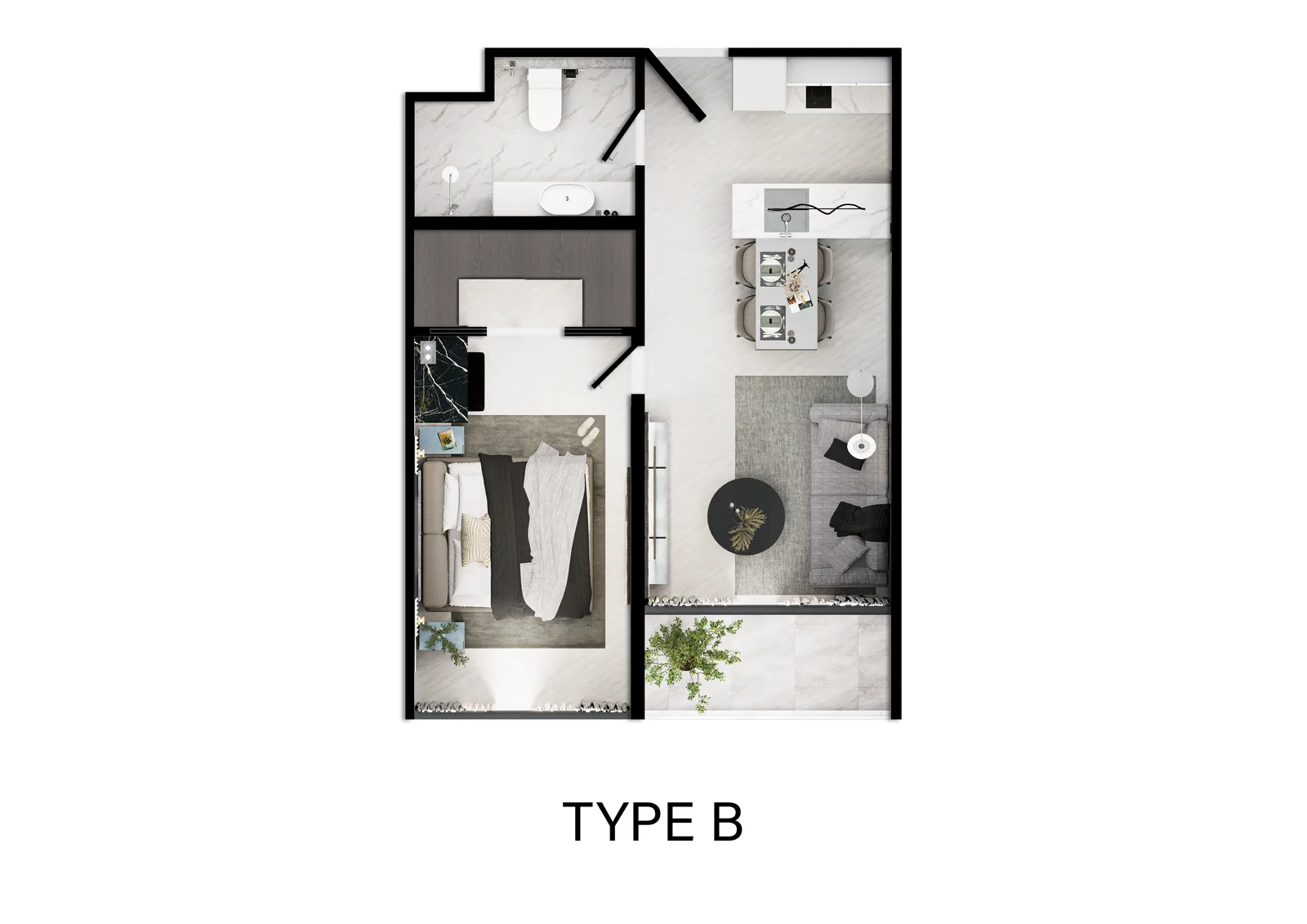 1-bedroom condo, 43 sqm