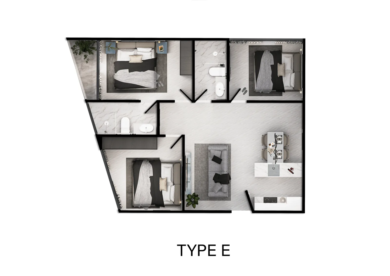3-bedroom condo, 70 sqm