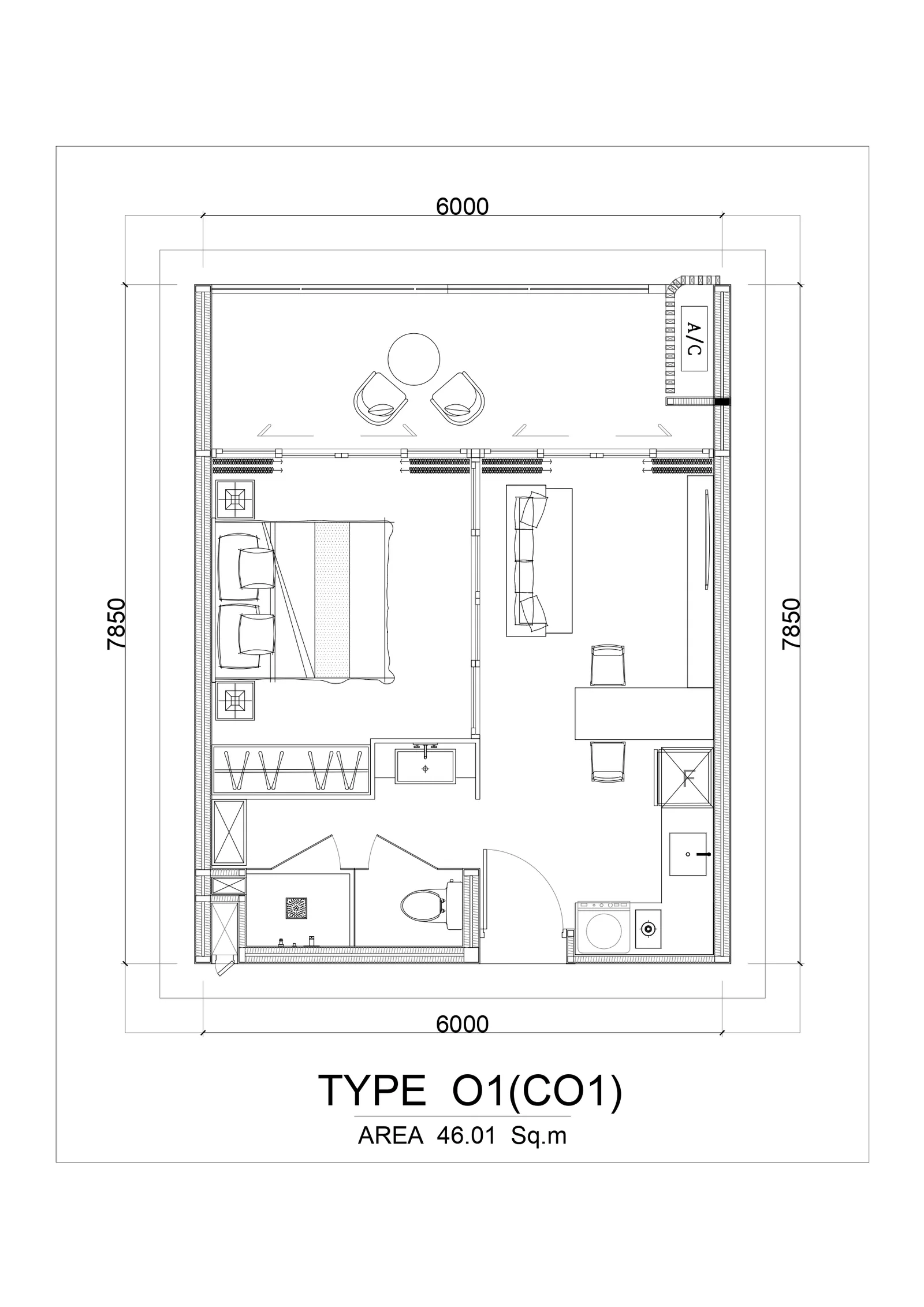 2-bedroom condo, 59 sqm