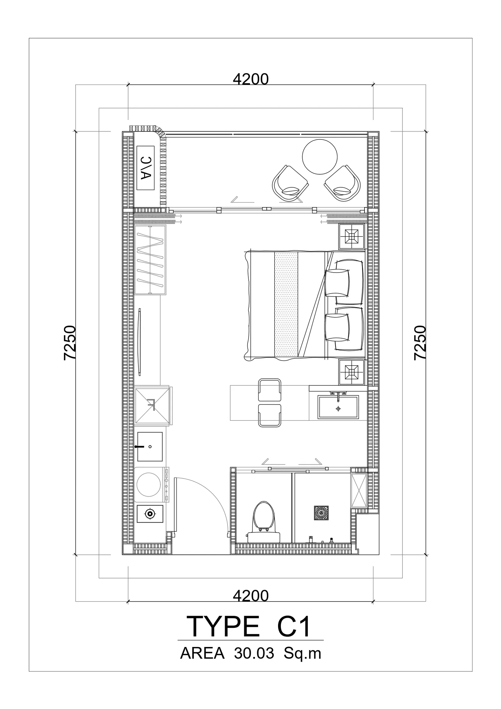 2-bedroom condo, 59 sqm