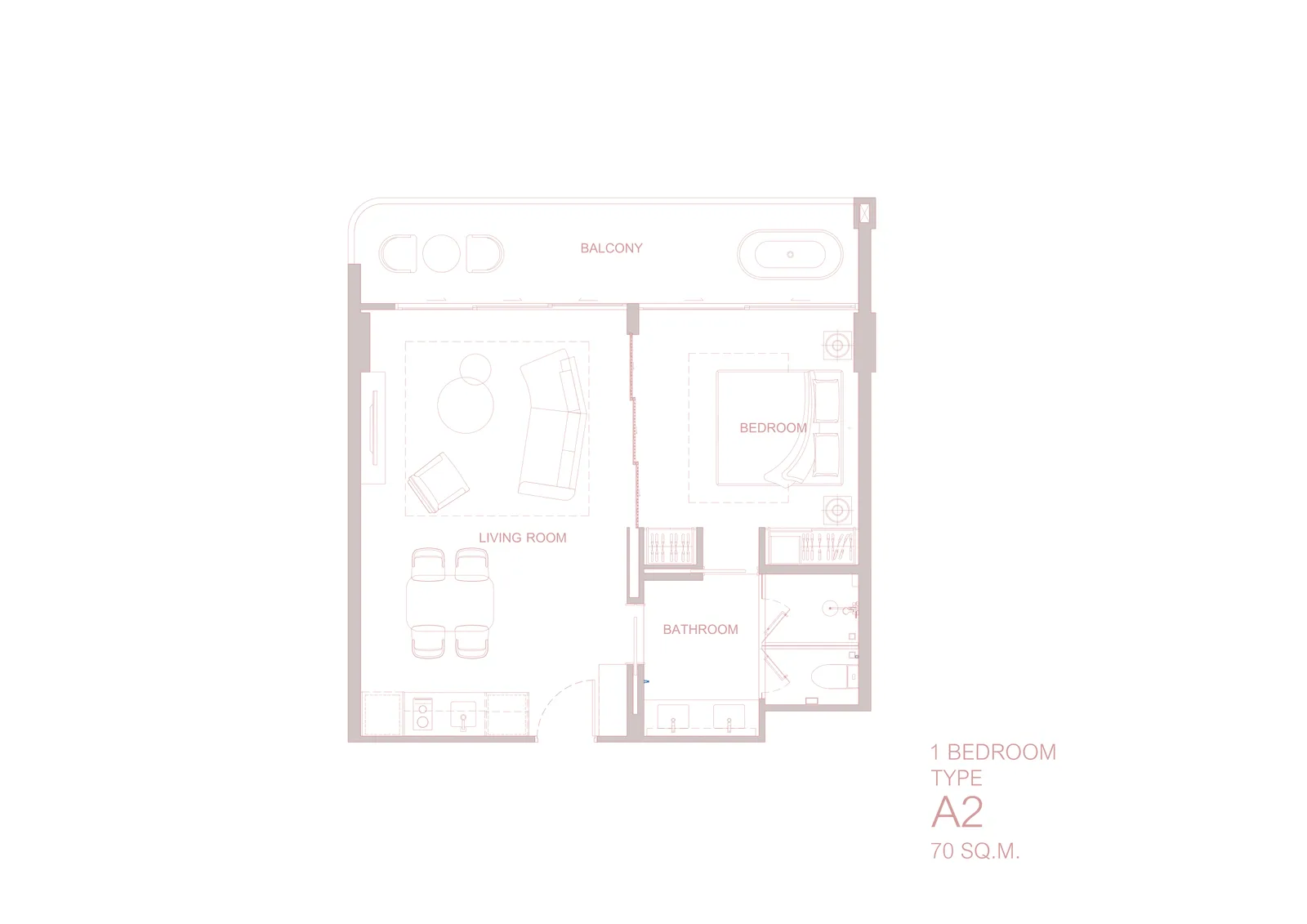 1-bedroom condo, 60 sqm