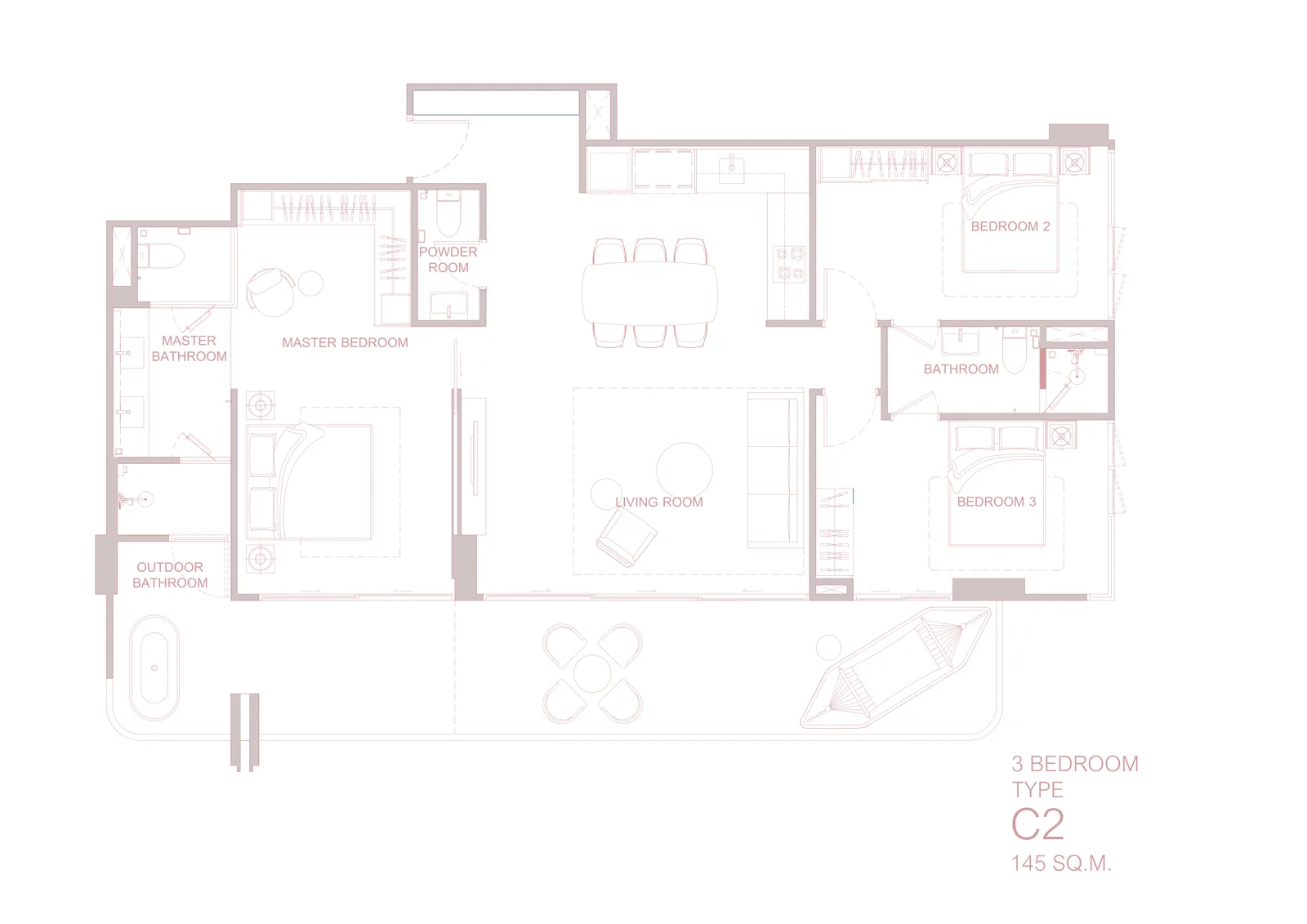 3-bedroom condo, 139 sqm