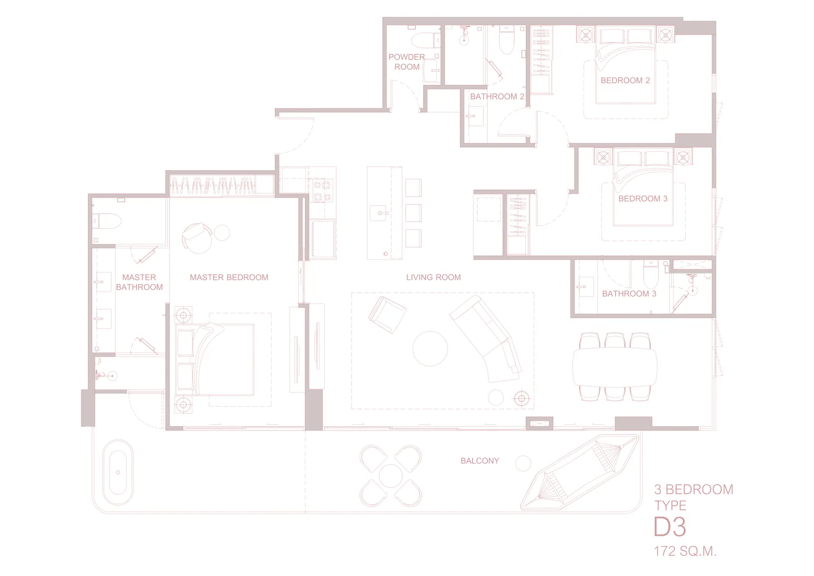3-bedroom condo, 139 sqm