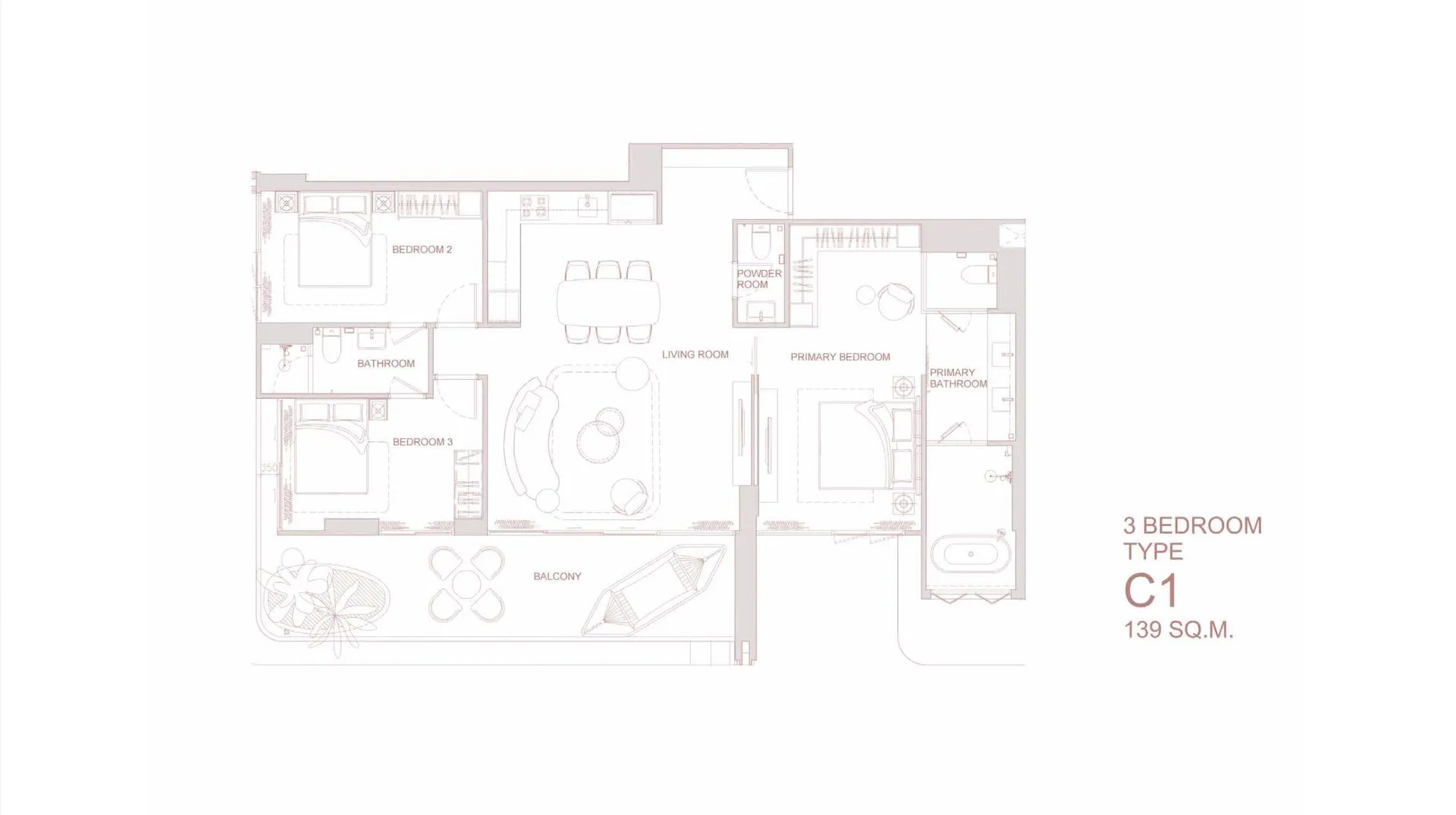 3-bedroom condo, 139 sqm