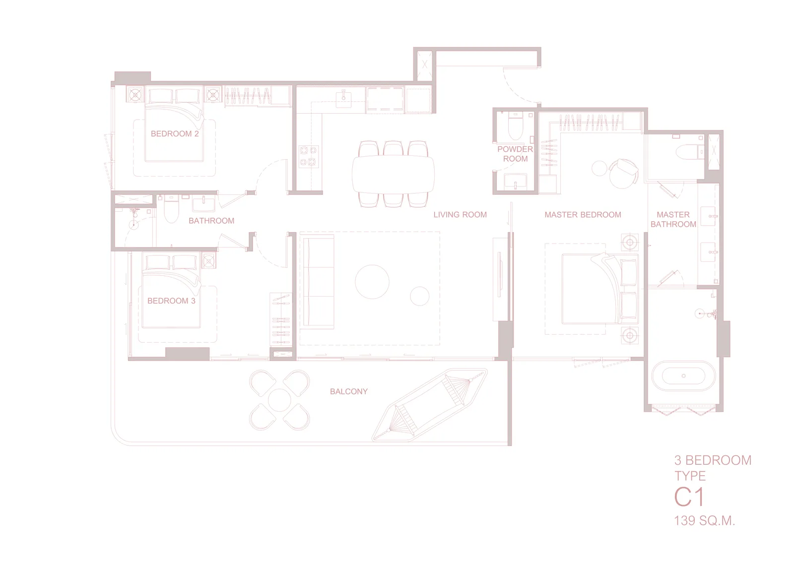 3-bedroom condo, 139 sqm