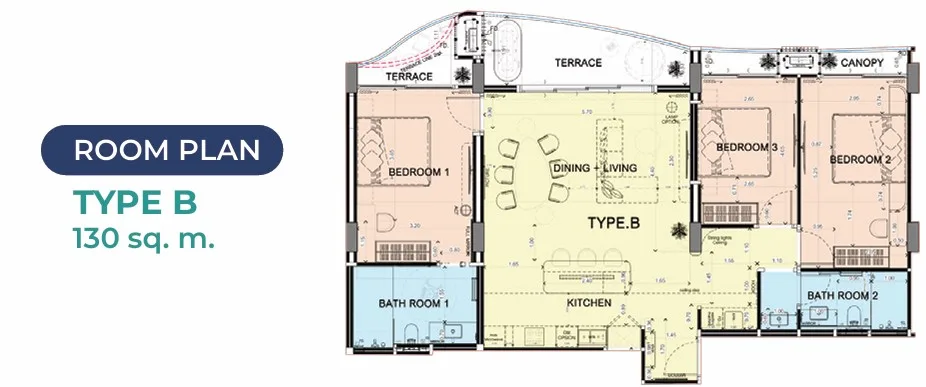 3-bedroom condo, 133 sqm