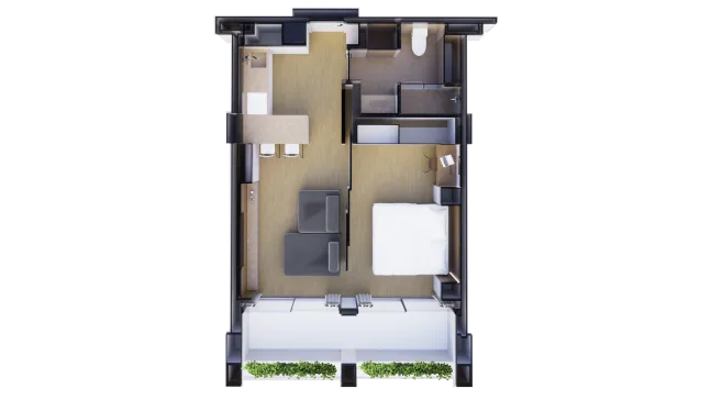 1-bedroom condo, 54 sqm