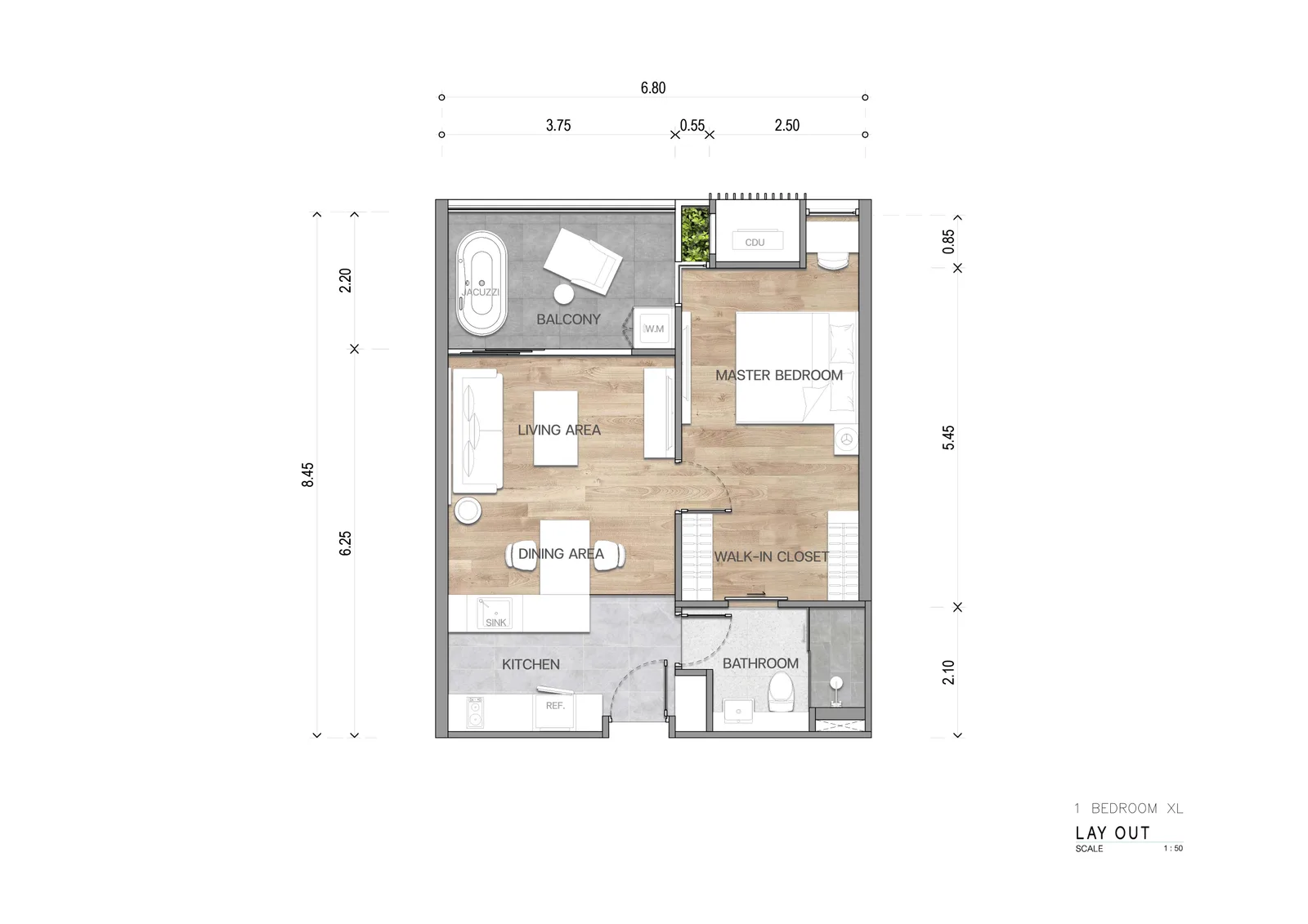 1-bedroom condo, 38 sqm