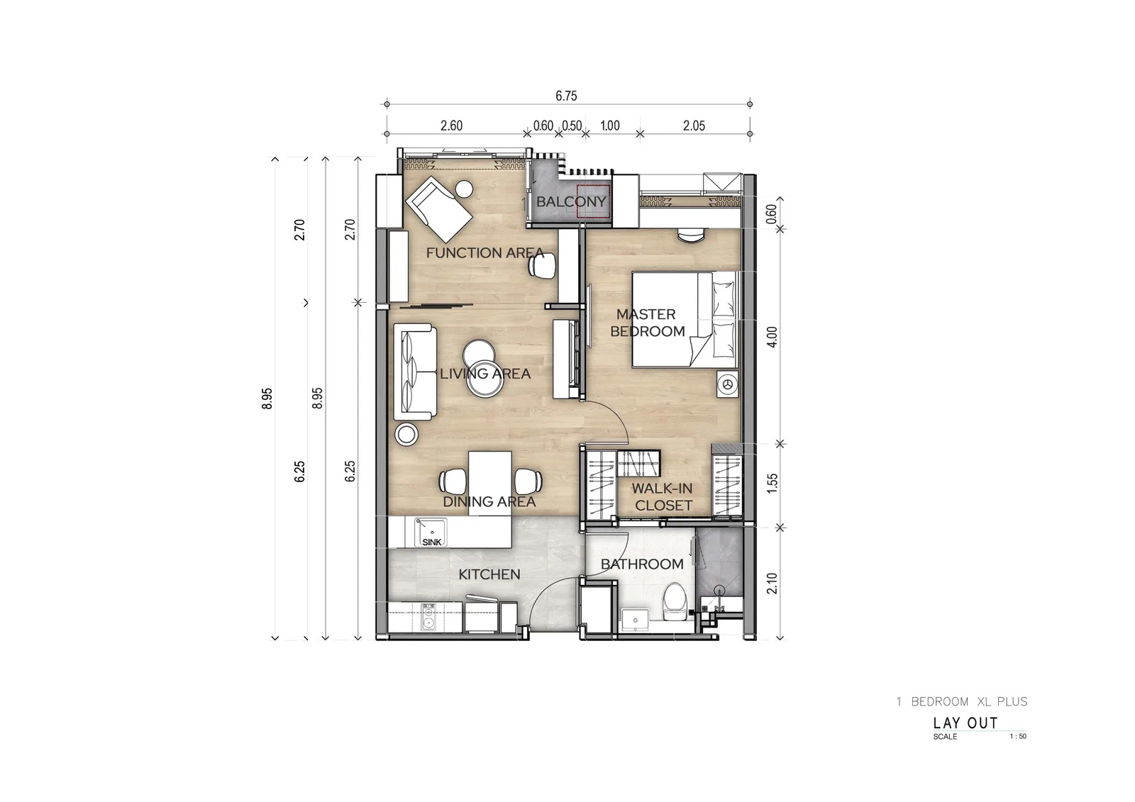 1-bedroom condo, 38 sqm