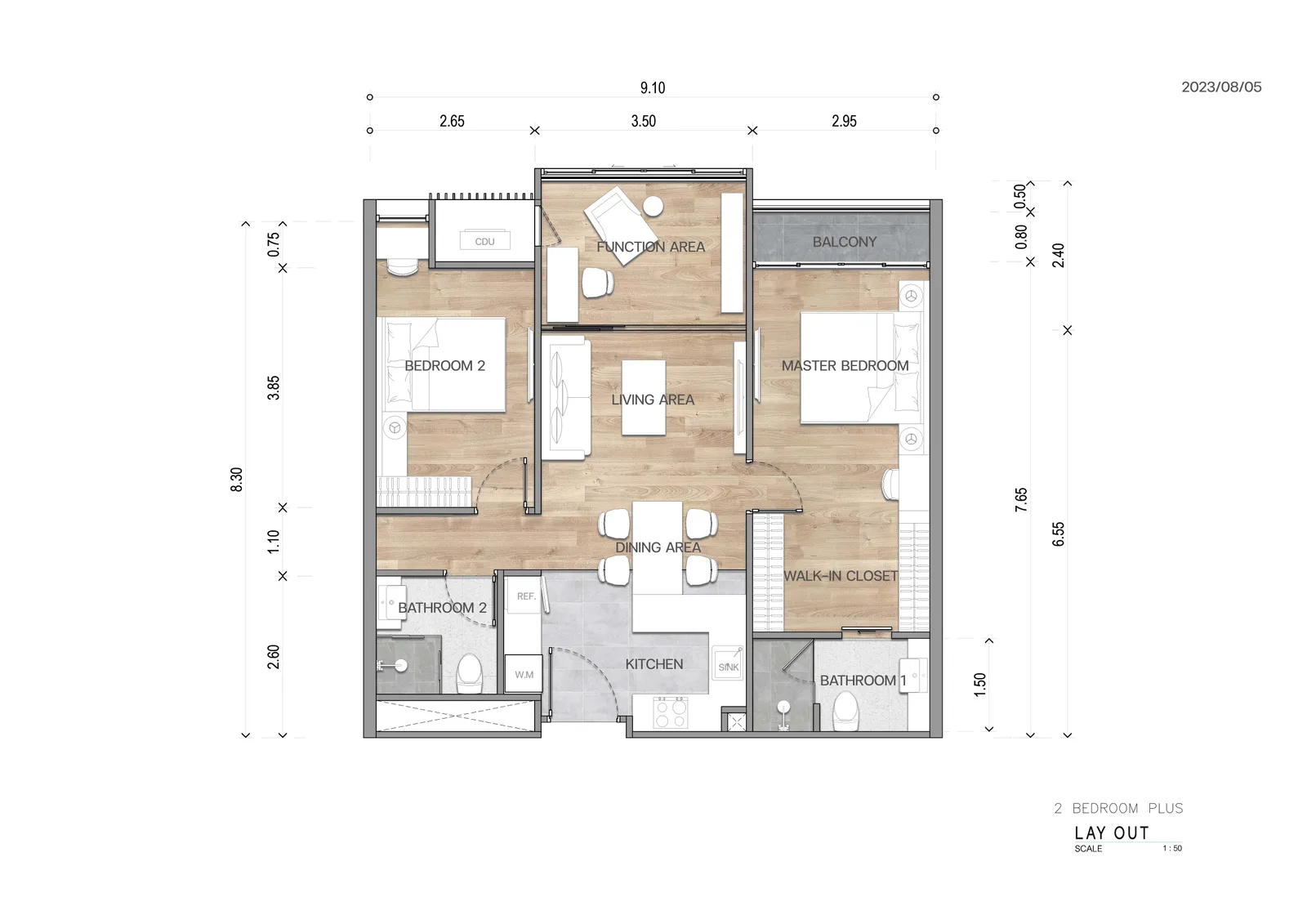 2-bedroom condo, 74 sqm