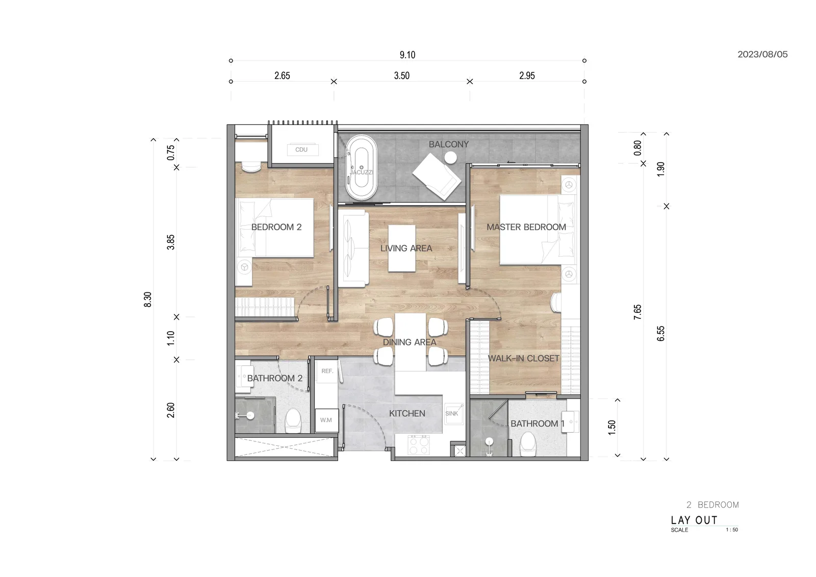2-bedroom condo, 74 sqm