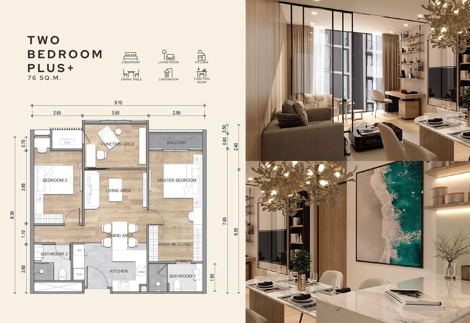 2-bedroom condo, 74 sqm