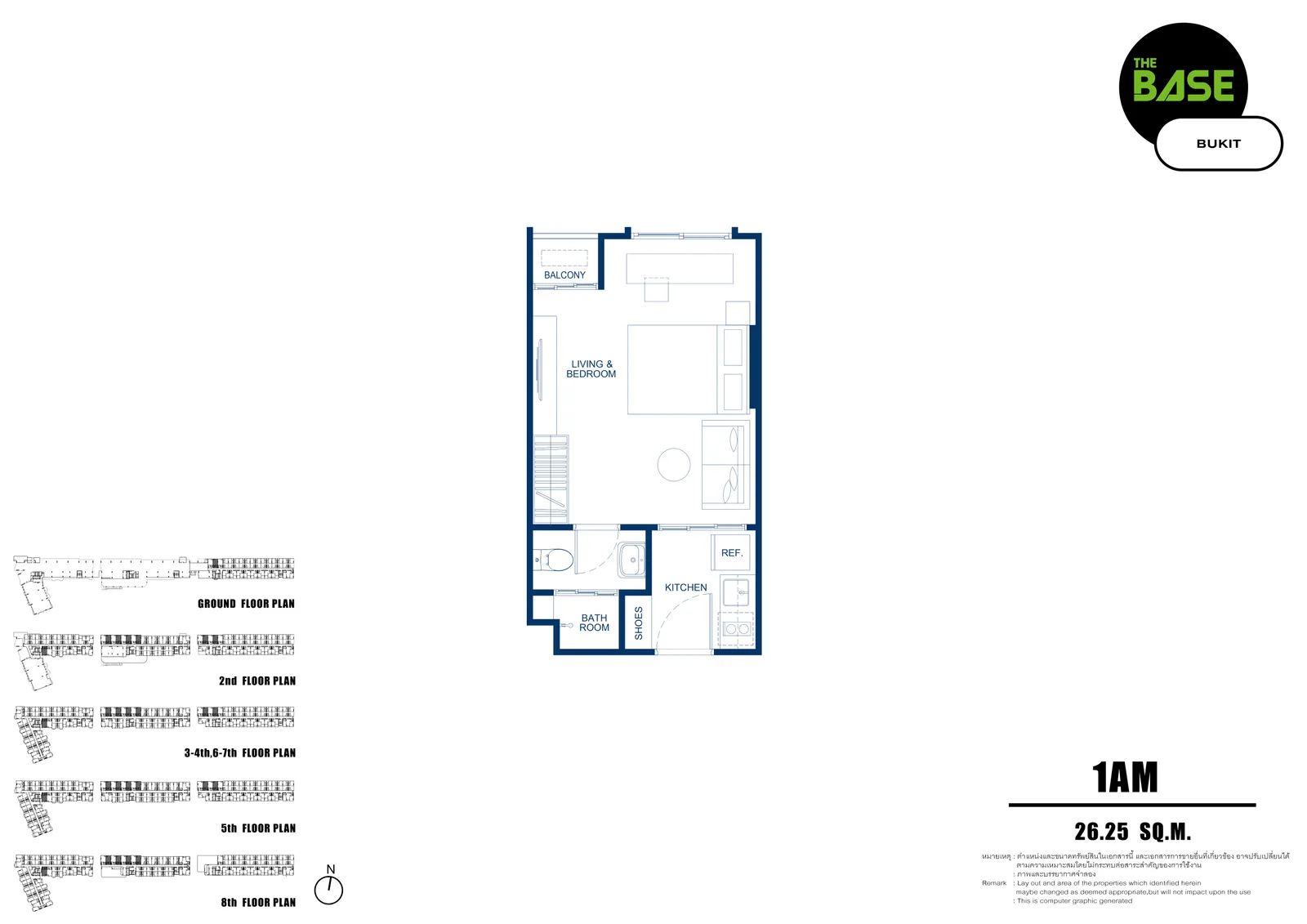 1-bedroom condo, 26 sqm
