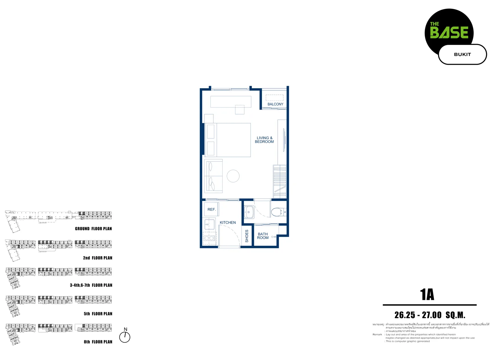1-bedroom condo, 26 sqm