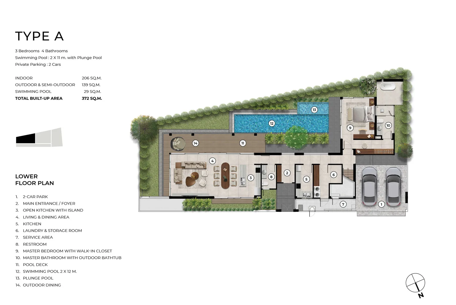 3-bedroom villa, 373 sqm