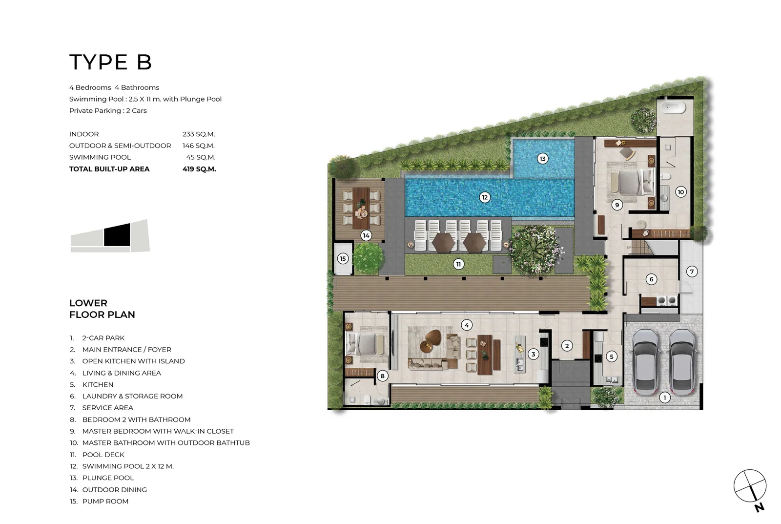 4-bedroom villa, 419 sqm