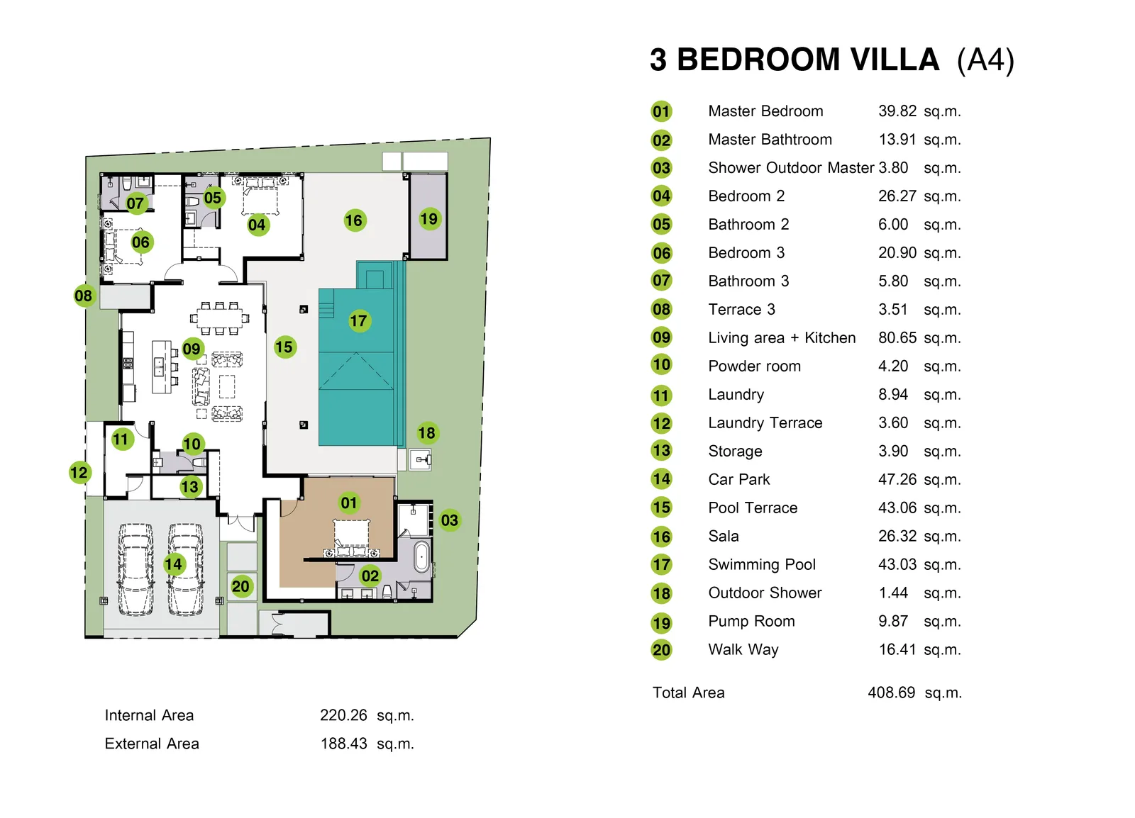 3-bedroom villa, 409 sqm