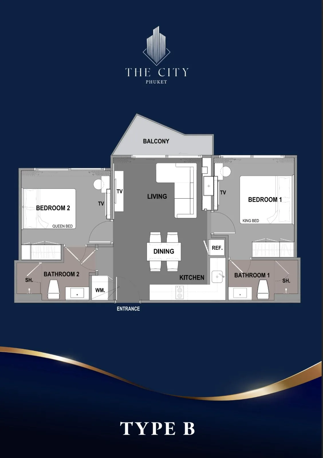 2-bedroom condo, 50 sqm
