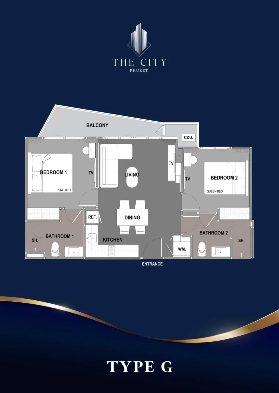 2-bedroom condo, 50 sqm