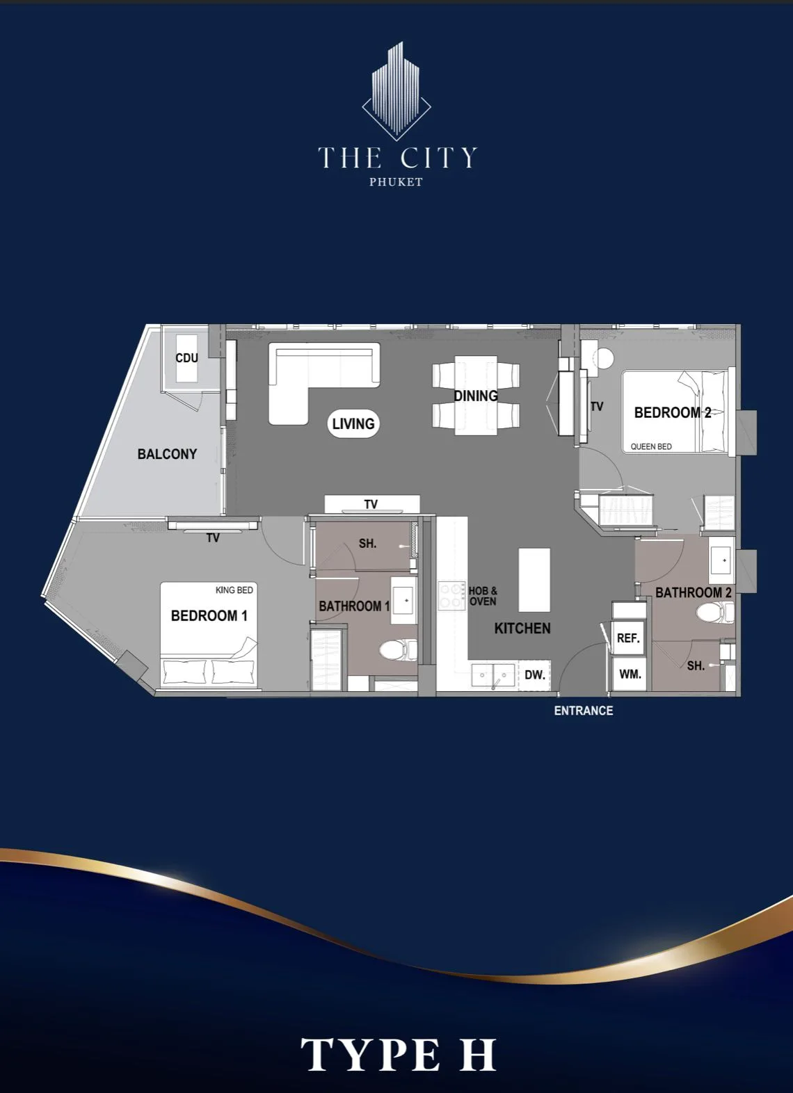 2-bedroom condo, 50 sqm