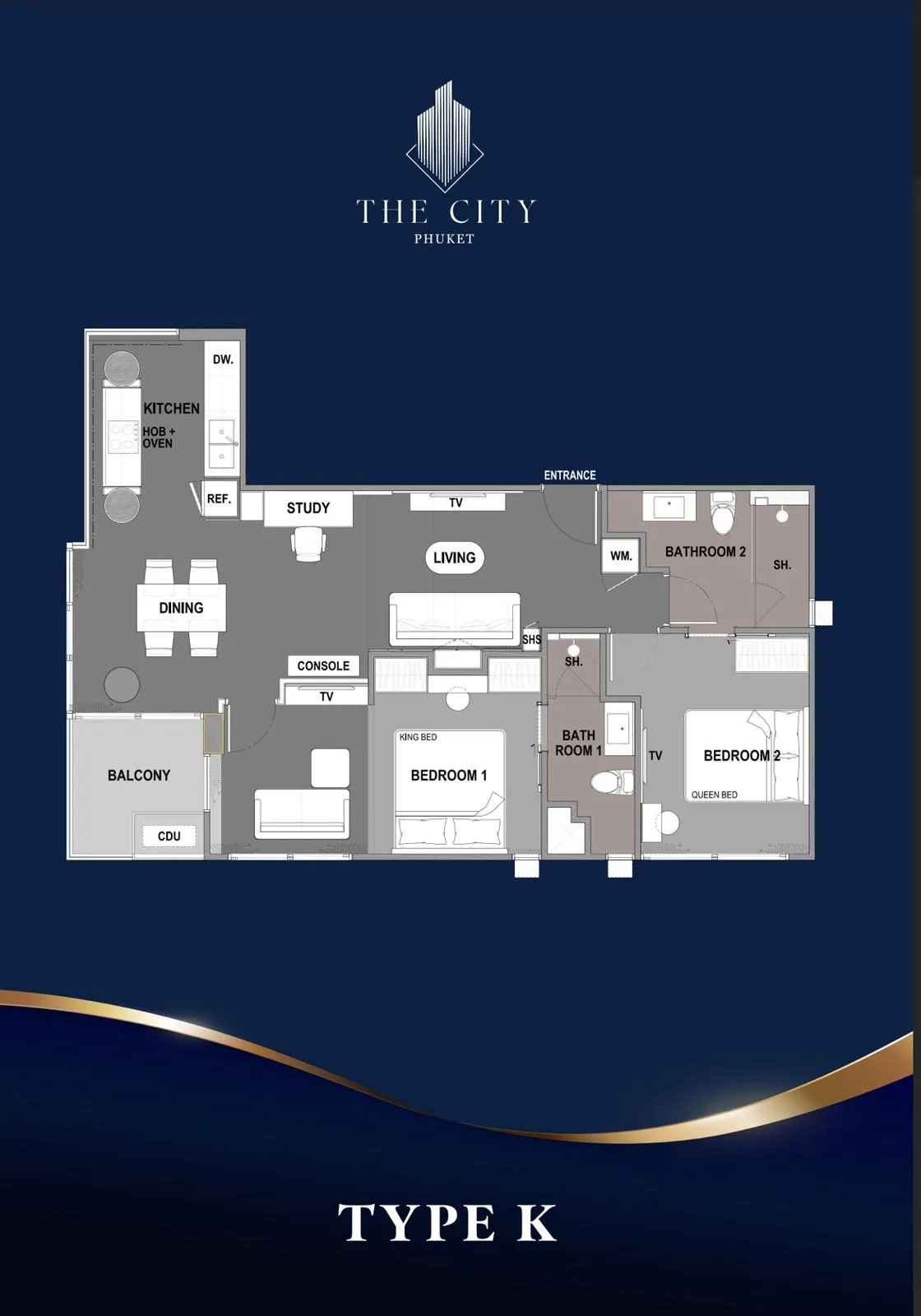 2-bedroom condo, 50 sqm