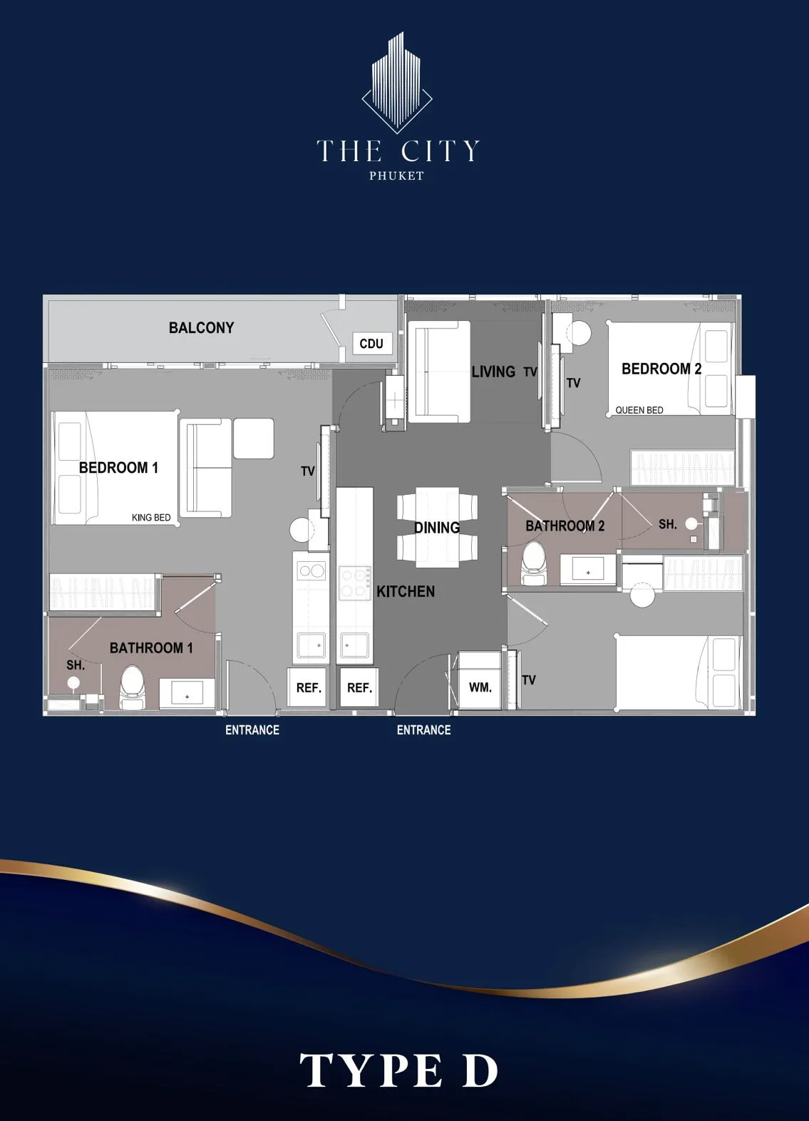 3-bedroom condo, 75 sqm