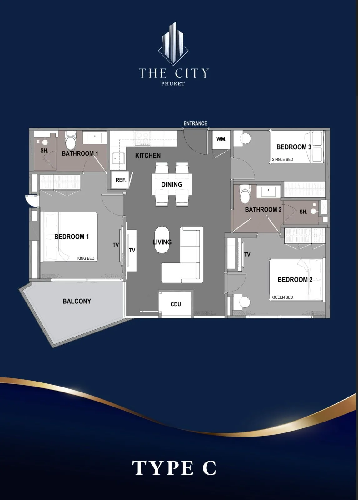 3-bedroom condo, 75 sqm