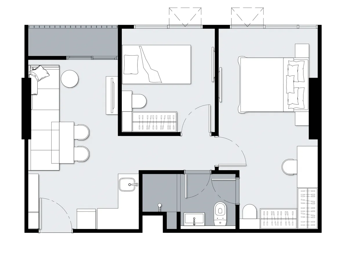 2-bedroom condo, 48 sqm