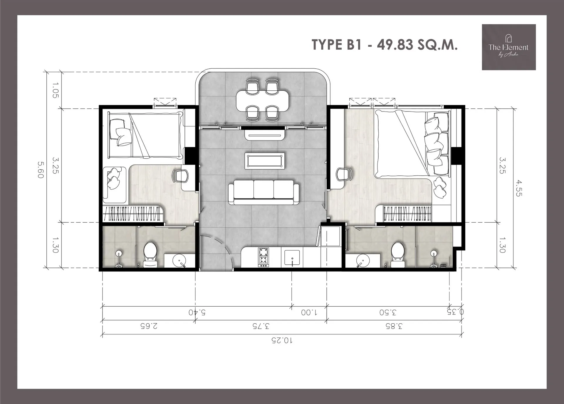 1-bedroom condo, 30 sqm