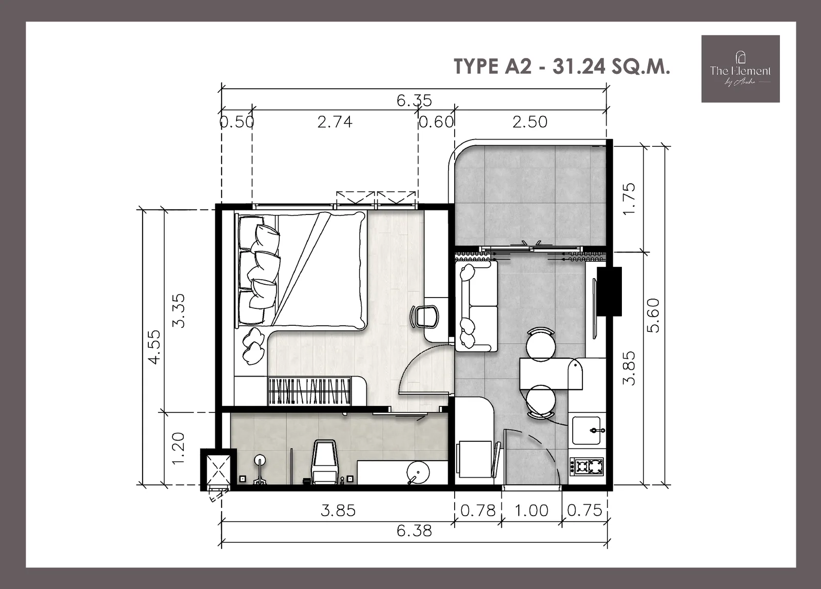 1-bedroom condo, 30 sqm