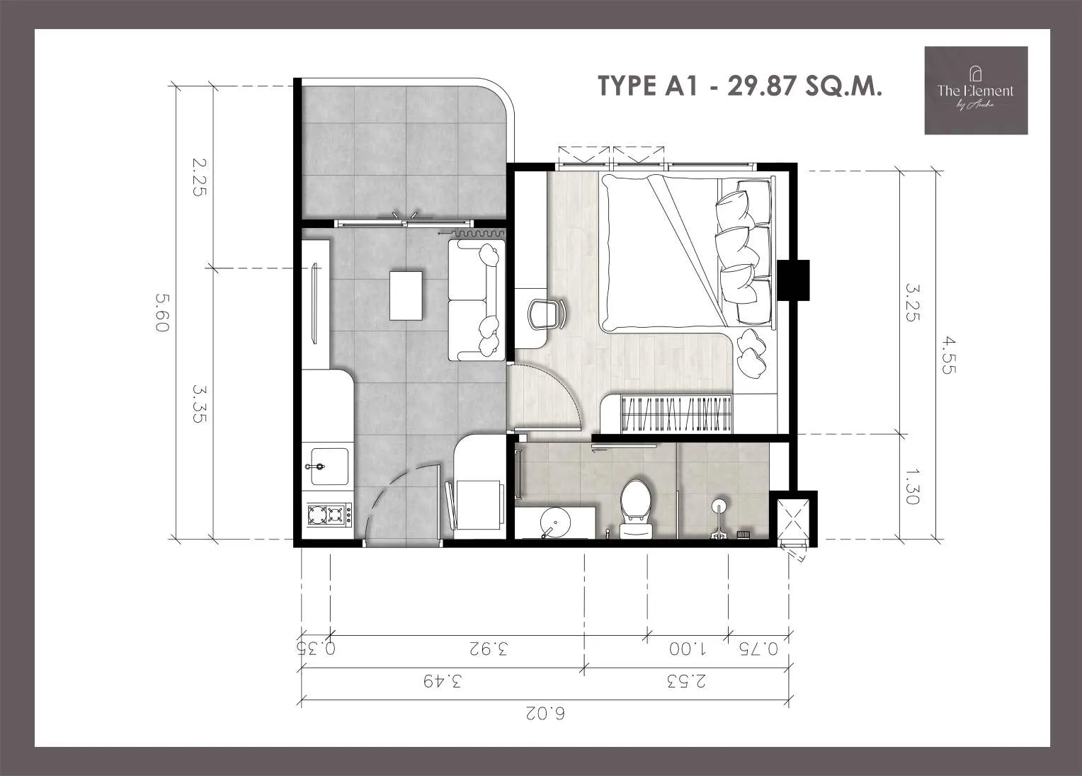 2-bedroom condo, 49 sqm