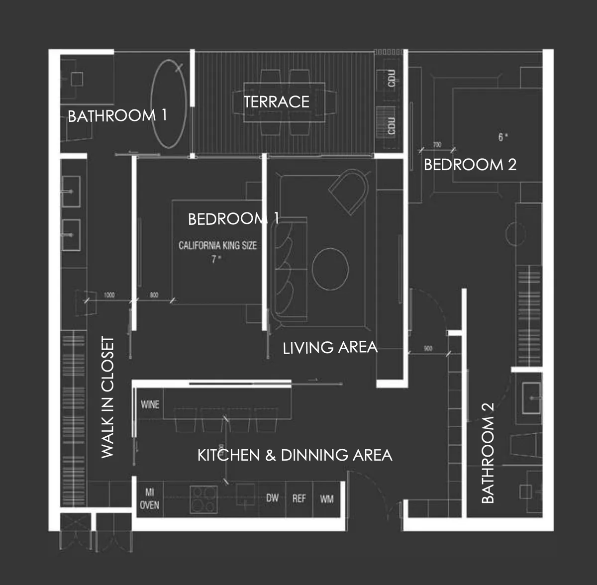 2-bedroom condo, 96 sqm