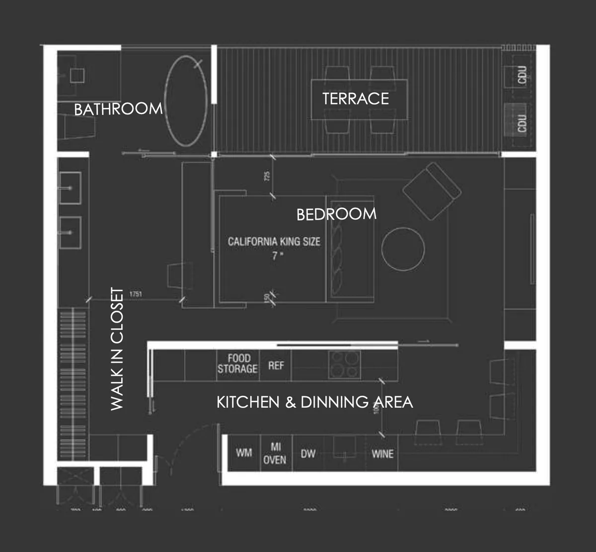 1-bedroom penthouse, 109 sqm